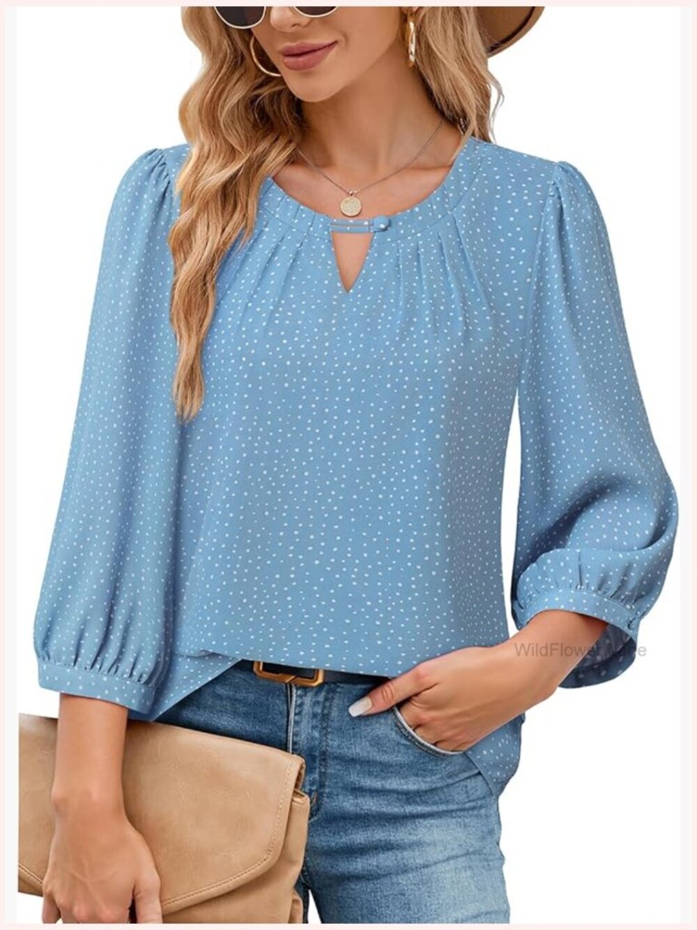 3/4 Sleeve Dressy Blouses Business Casual Work Chiffon Tunic Tops Womens